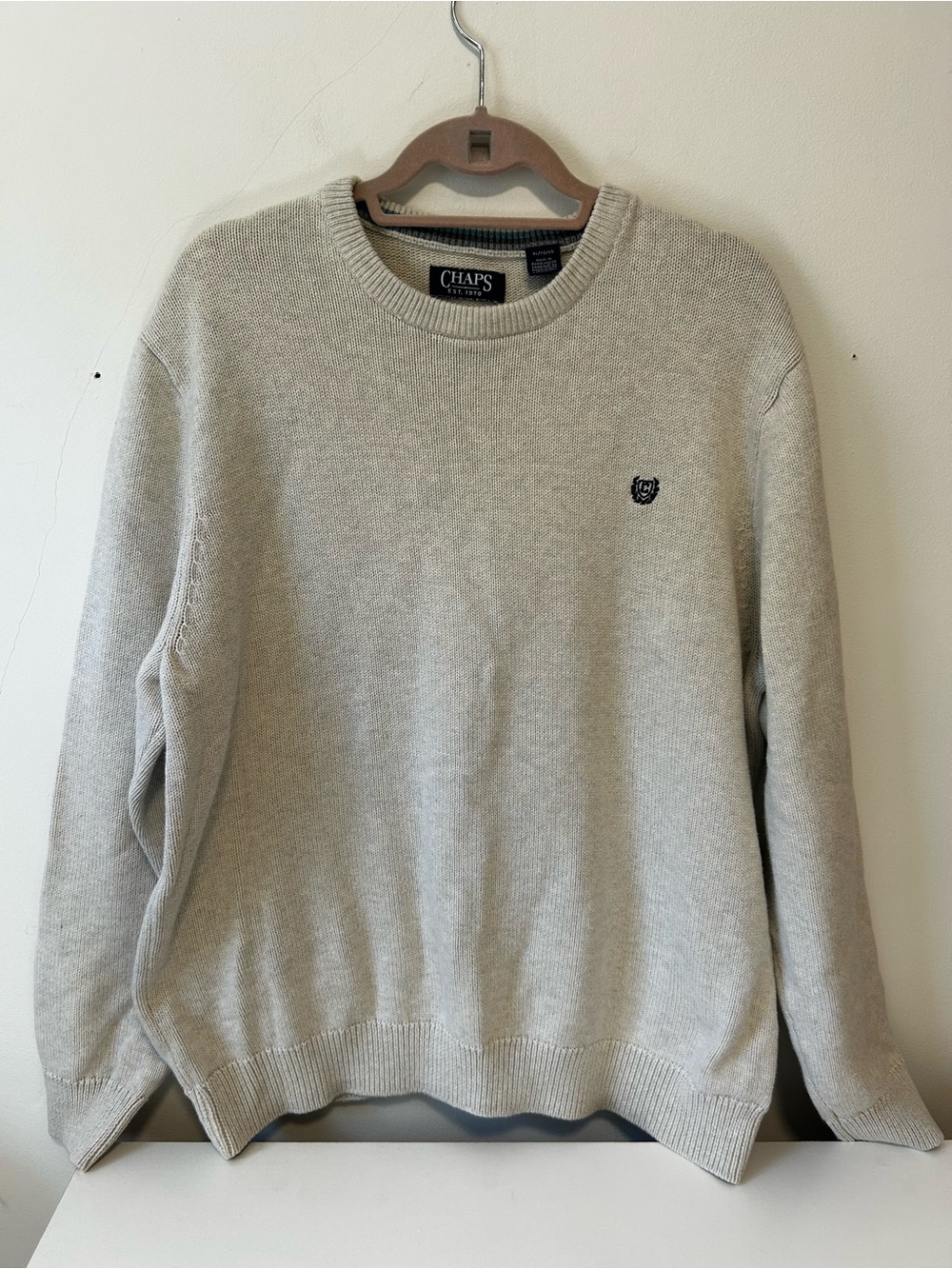 Chaps Striped Crewneck Sweater in Beige XL